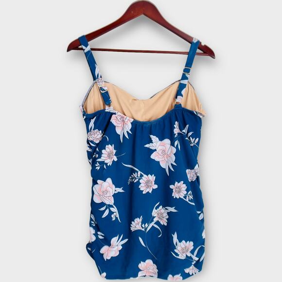 Jessica Rey Swimwear Blue Floral Regina in Pink Petal One Piece Swim Dress XL - Picture 2 of 8